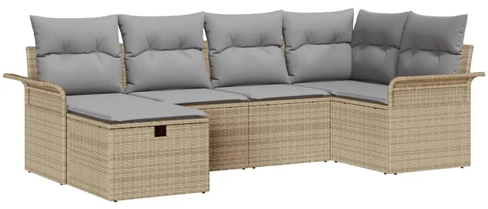 Conjunto de sofá para jardim com 6 peças e almofadas bege em rattan si