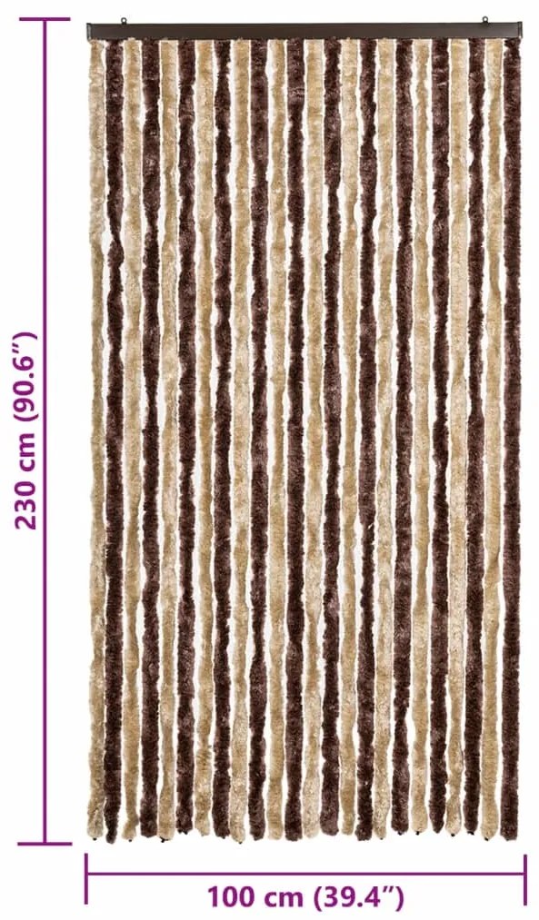 Cortina anti-insetos 100x230 cm chenille bege e castanho-claro