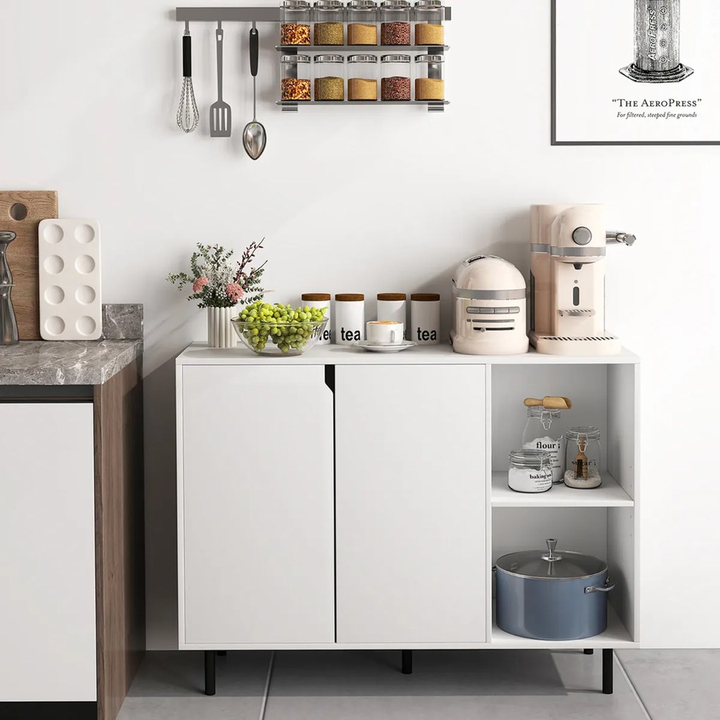 Aparador Buffet Armário de cozinha moderno com 2 portas e Estantes 106 x 38 x 80 cm Branco