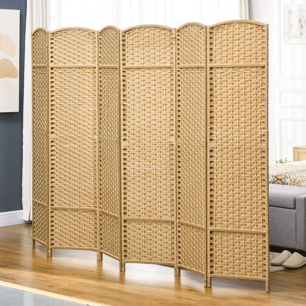 Biombos de interior em madeira com 6 painéis, 240 x 170 cm, divisória dobrável para sala de estar, quarto, acabamento natural