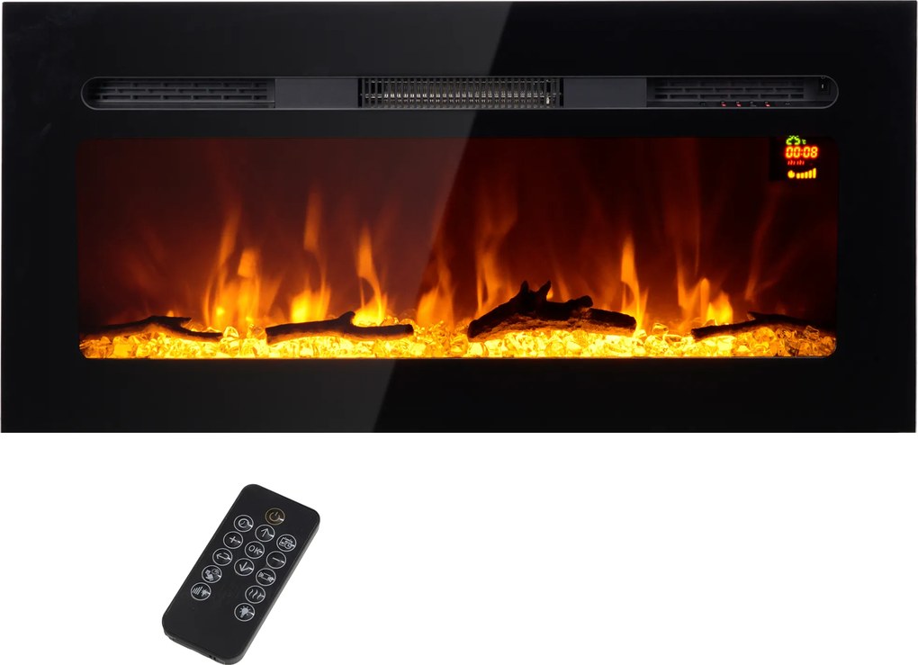 Lareira Elétrica 1800W com Efeito de Chama em LED 3 Cores e 5 Níveis de Luminosidade 91,4x15,8x45 cm