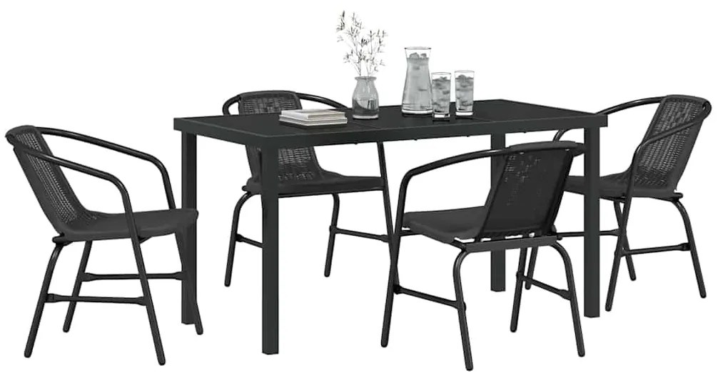Conjunto de Jantar para Jardim com 5 Peças em Rattan Sintético Preto