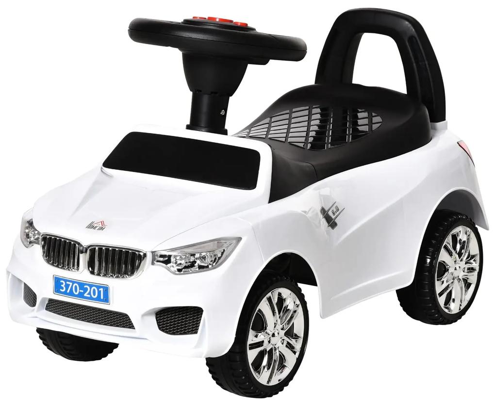 HOMCOM Carro Andador para Crianças de 18-36 Meses com Faróis Música Buzina Volante Compartimento de Armazenamento 63,5x28x36 Branco | Aosom Portugal