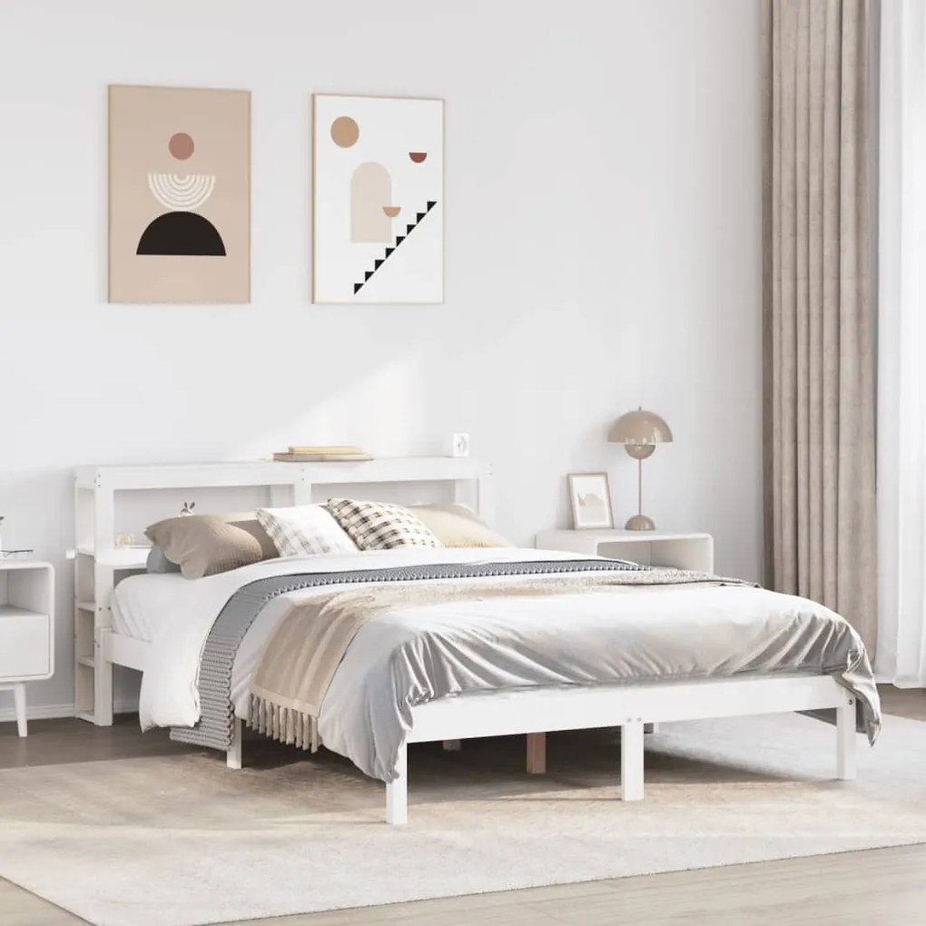vidaXL Cama sem colchão 140x190 cm madeira de pinho maciça branco