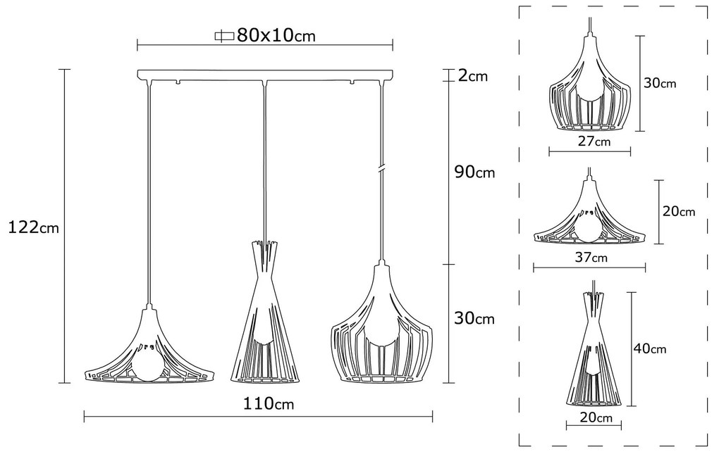 Candeeiro Chandelier Mezopotamya – Cobre – 110 x 37 cm