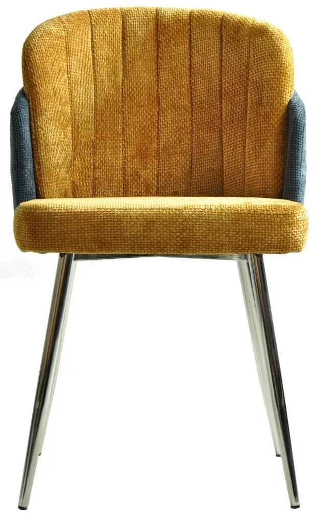 Conjunto 2 Cadeiras DRESDE, cromada, tecido de chenilla azul e amarelo