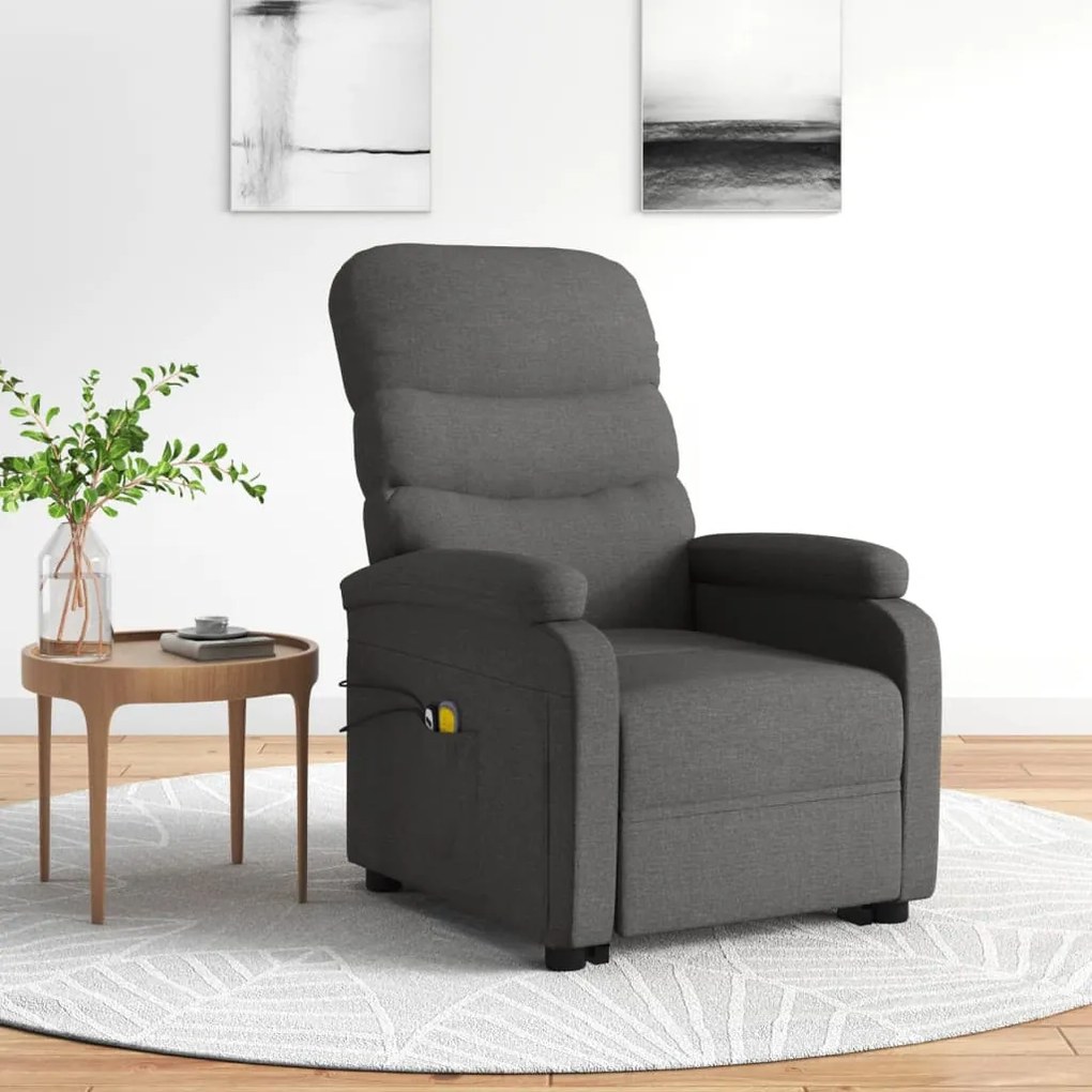 vidaXL Poltrona de massagens tecido cinzento-escuro