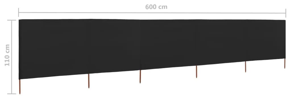 Para-vento com 5 painéis em tecido 600x80 cm preto