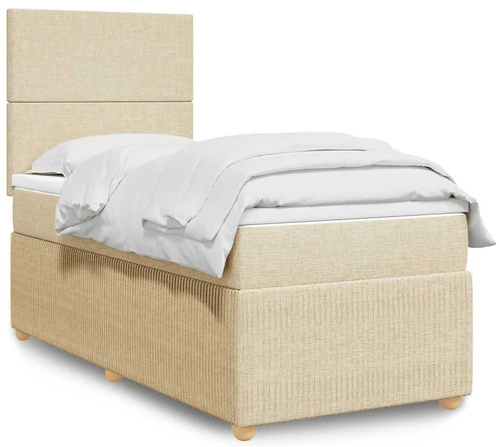 vidaXL Cama com molas/colchão 90x200 cm tecido cor crème