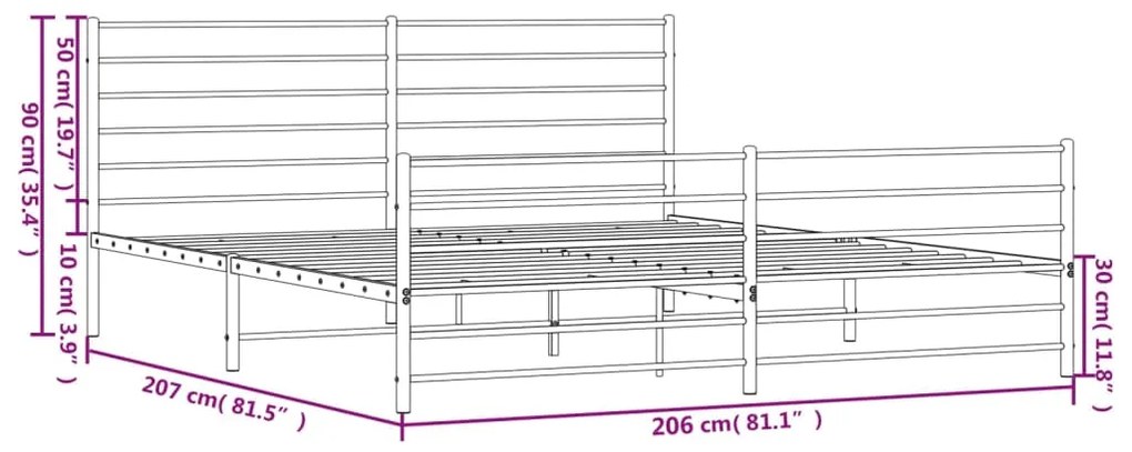 Estrutura de cama com cabeceira e pés 200x200 cm metal preto