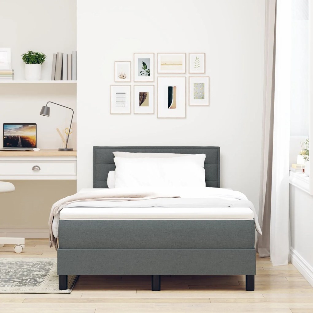 Cama Box Spring com Colchão e LED Cinza Escuro 120x200 cm Tecido