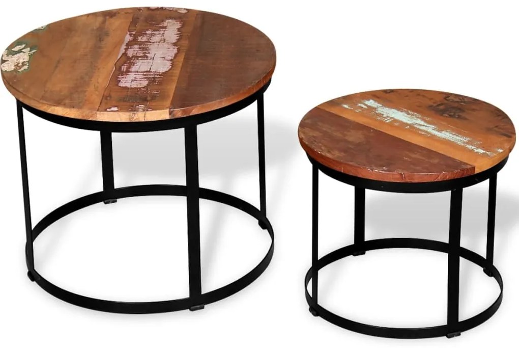 Conjunto mesa centro redonda madeira reciclada 2 pcs 40cm/50cm