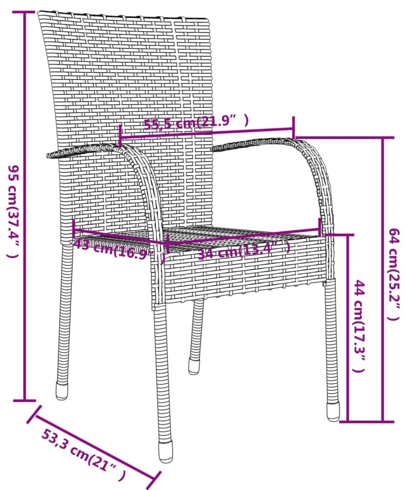 3 pcs conjunto de jantar para jardim vime PE cinzento