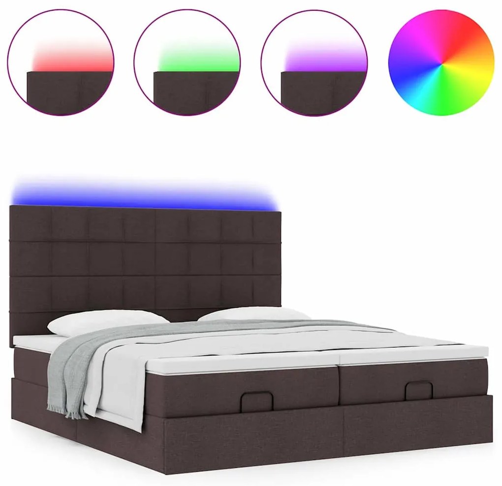 Estrutura de cama otomana com colchões tecido castanho escuro