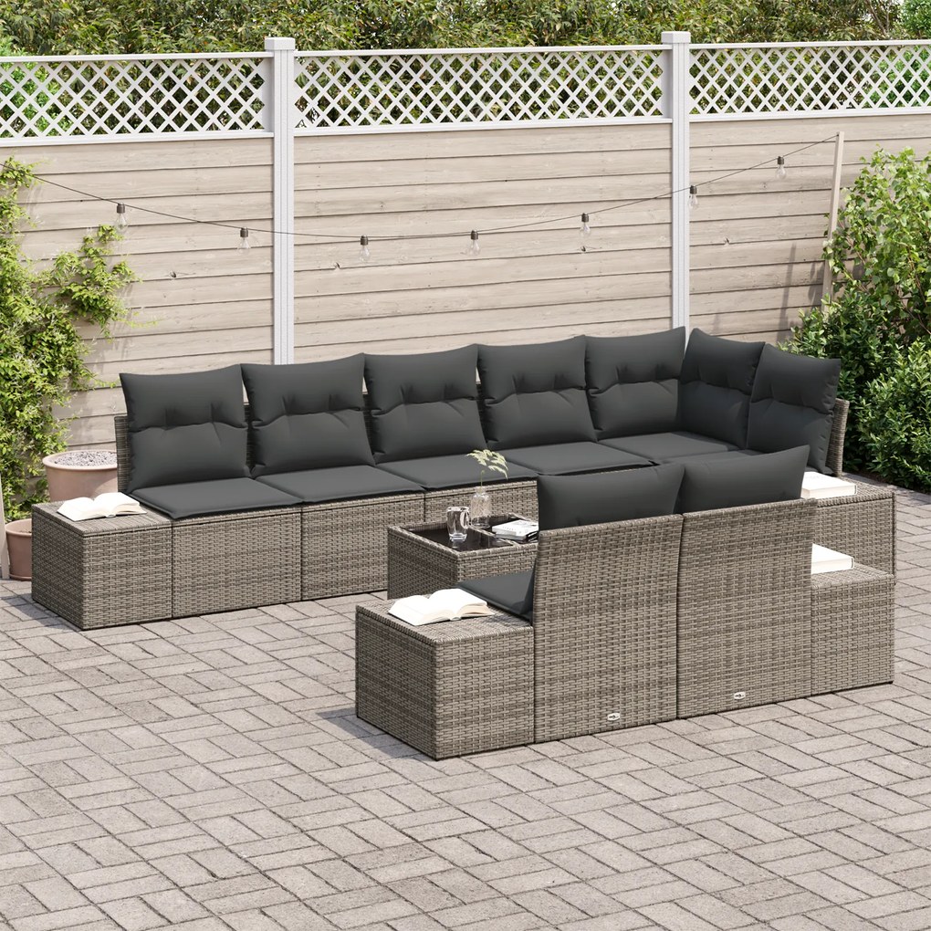 Conjunto de Sofá de Jardim com Almofadas Preto Rattan Polimérico