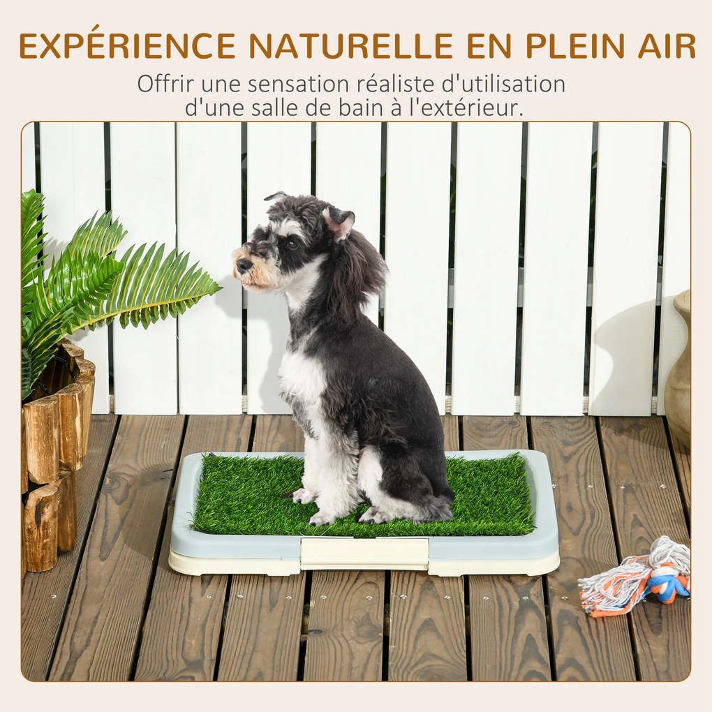 Caixa de areia para cães com tapete de relva artificial, tabuleiro e painel de rede, 46,5 x 34 cm