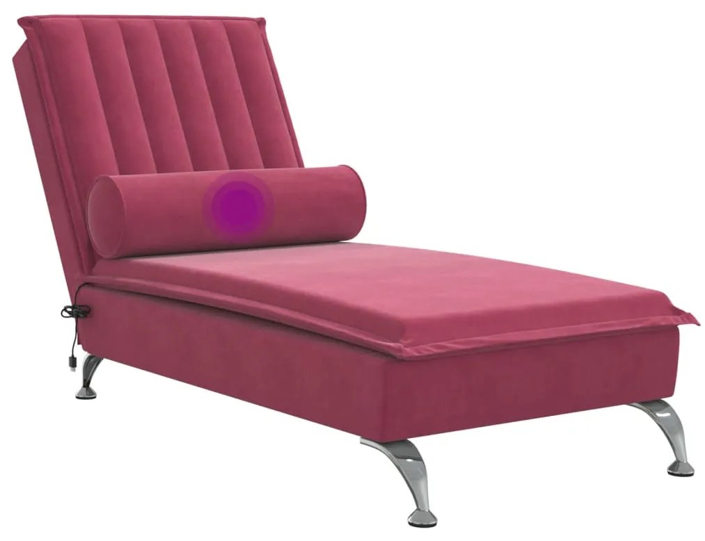 Chaise lounge de massagem com rolo veludo vermelho tinto