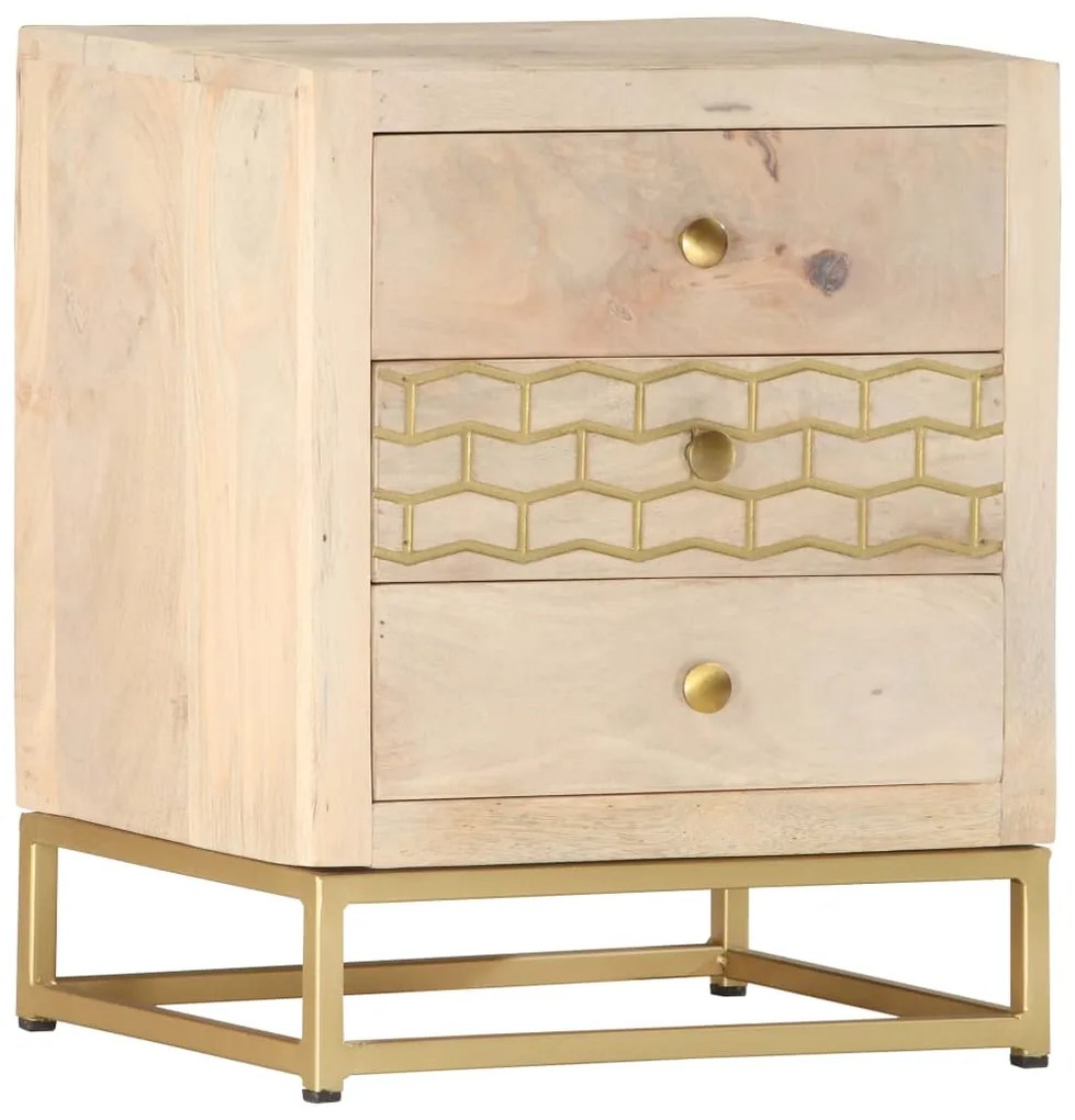 Mesa de cabeceira 40x30x50 cm madeira mangueira maciça dourado