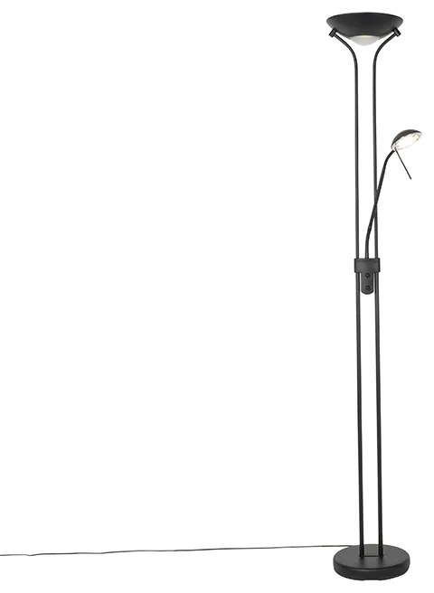 Candeeiro de pé moderno preto com luz de leitura incl. LED dim to warm - Diva Moderno
