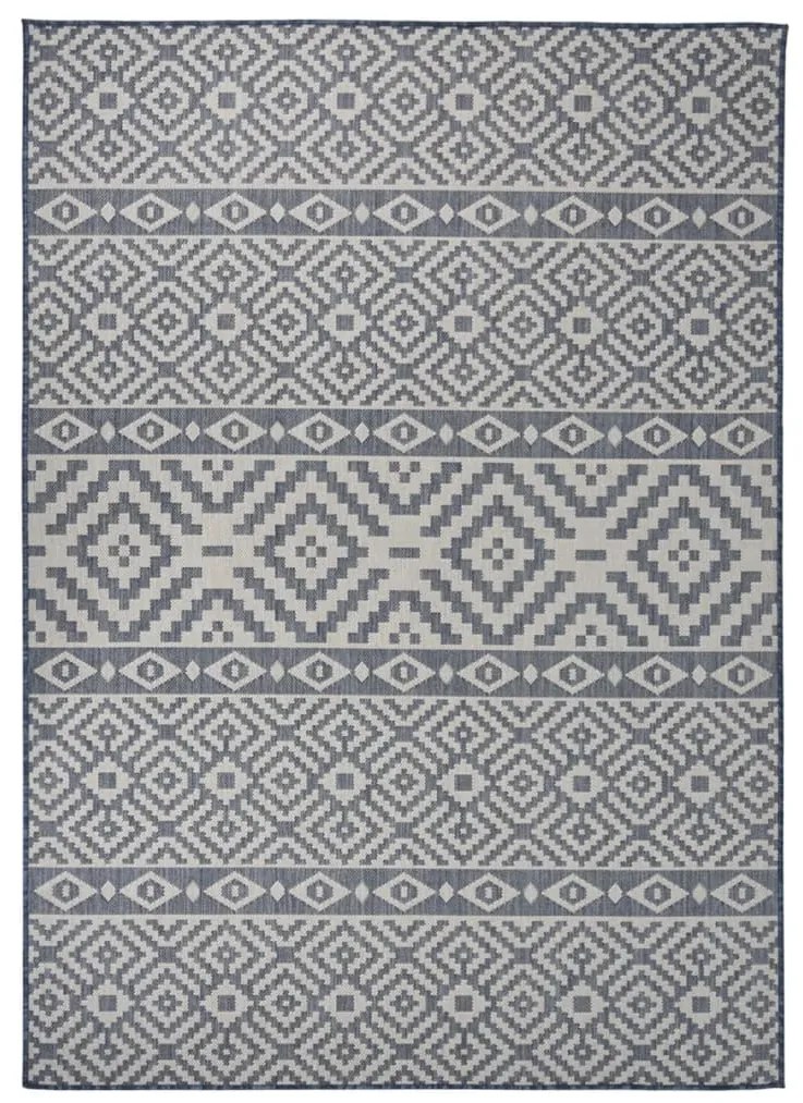 Tapete de tecido plano para exterior 120x170 cm riscas azuis