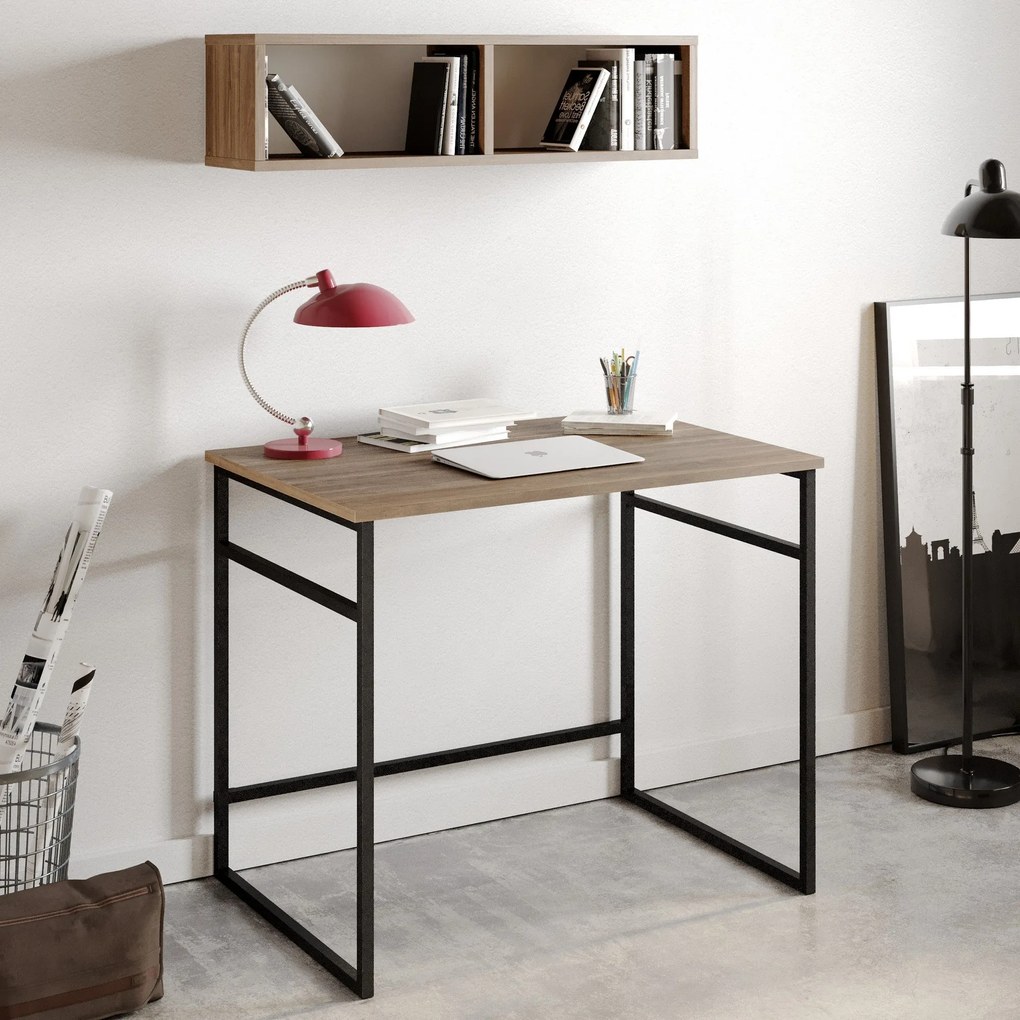 Secretária Gama – Nogueira/Preto – 90x75x60 cm