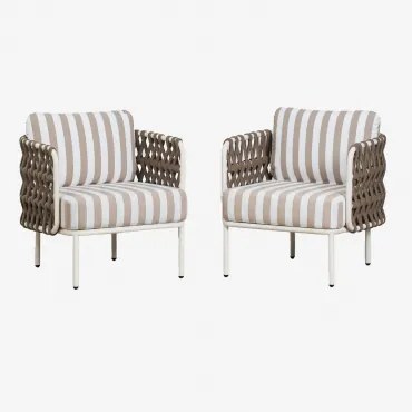Pack De 2 Poltronas De Jardim Em Alumínio E Corda Trançada Tevary Gardénia Branco & Tecido Castanho Moka - Branco Gardenia - Sklum
