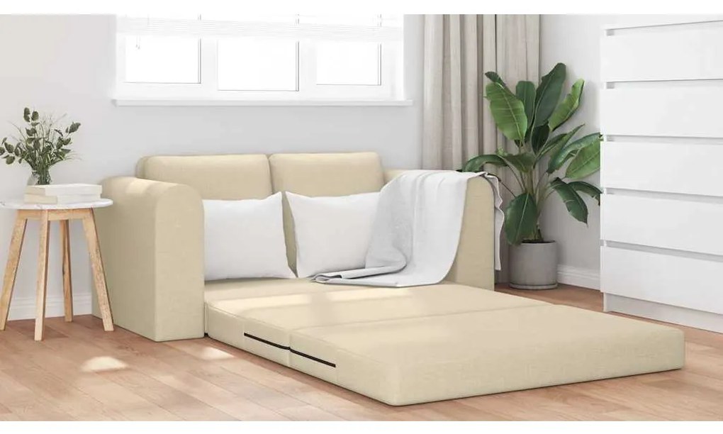 Sofá Cama de Chão 2 em 1 Creme 148x71x83 cm Tecido