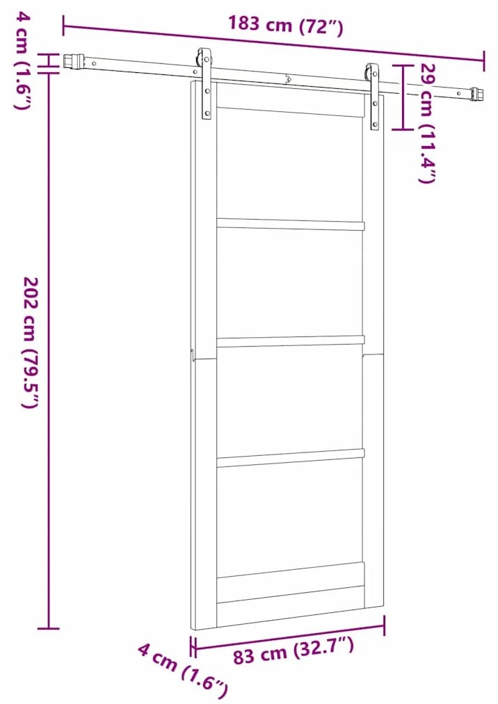 Porta Deslizante vidaXL com Conjunto de Hardware 83x202 cm Madeira Sól