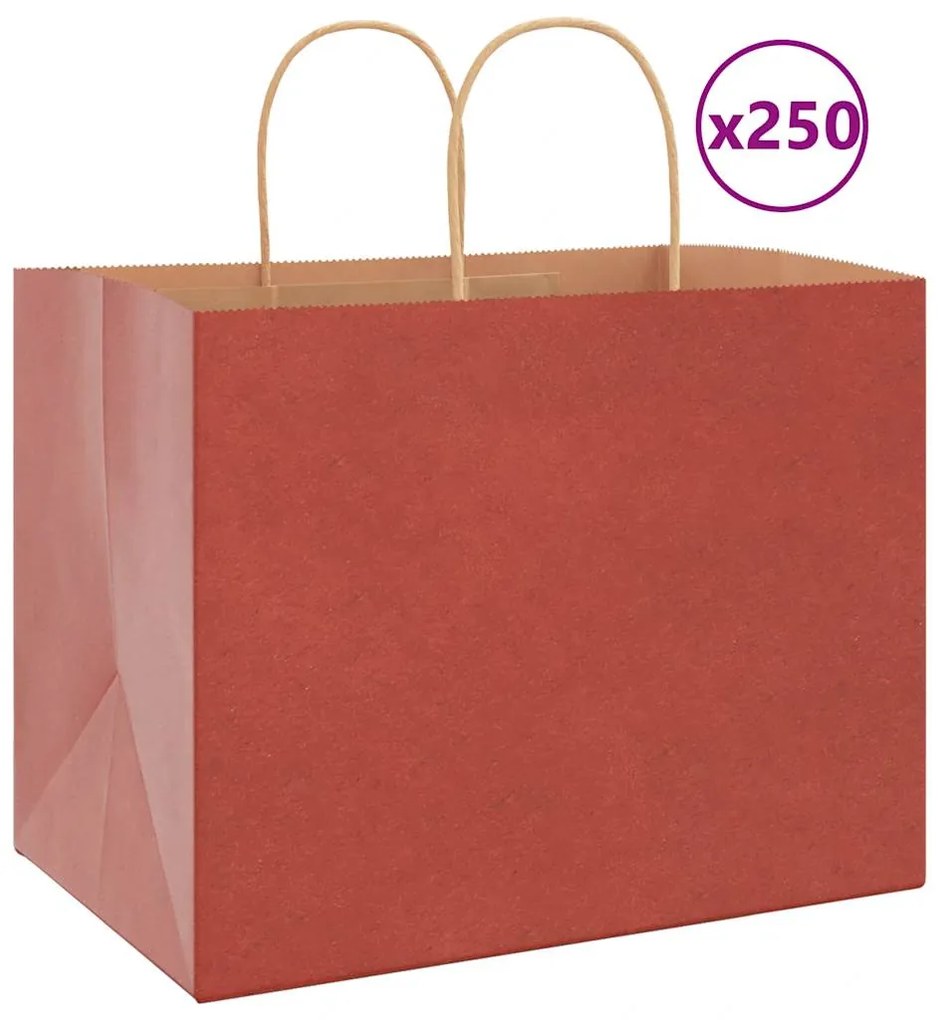 vidaXL Sacos de papel 250 unid com alças vermelhas 32x22x24 cm