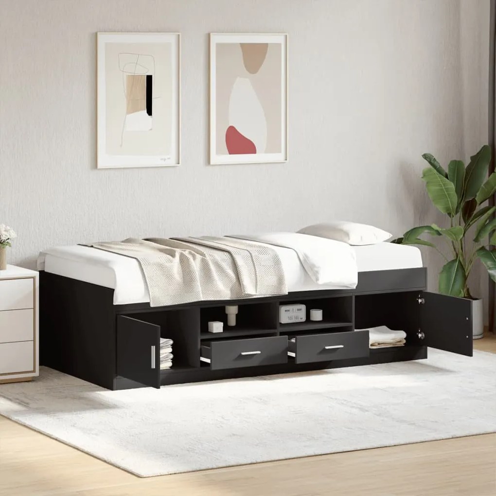 vidaXL Sofá-cama com gavetas sem colchão 90x190 cm preto