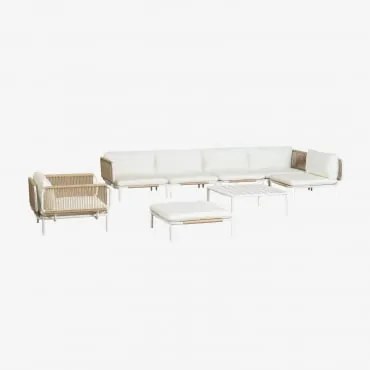 Sofá Modular De Canto Para Jardim De 5 Peças Com Pufe, Poltrona E Mesa De Centro Roubly Beige De Amêndoa - Sklum