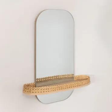 Espelho de Parede com Estante Tegri Castanho Natural - Sklum