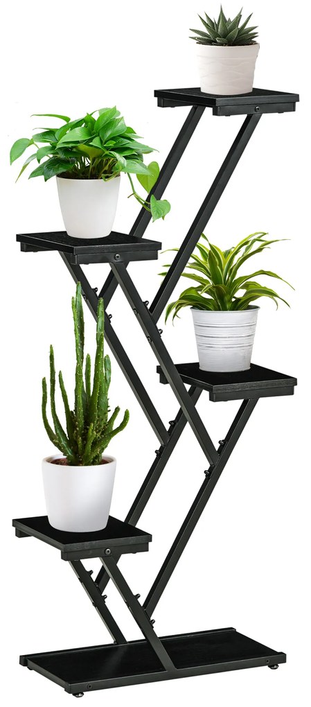 Suporte para Plantas de 4 Níveis Prateleiras de Madeira para Vasos de Plantas para Interior e Exterior 53x24x119,5cm Preto