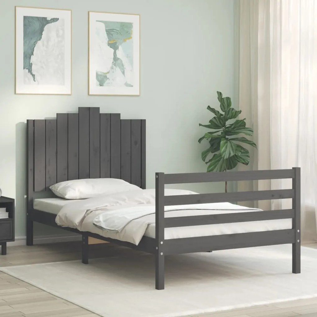 Estrutura de cama com cabeceira 100x200cm madeira maciça preto
