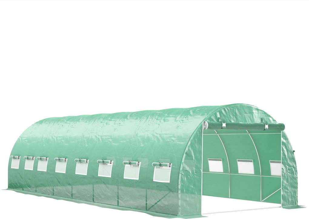 Outsunny Estufa Túnel de Jardim 8x3x2 m Estufa de Exterior 24 m² 16 Janelas Porta com Zíper Aço Galvanizado Lona Pe Verde | Aosom Portugal
