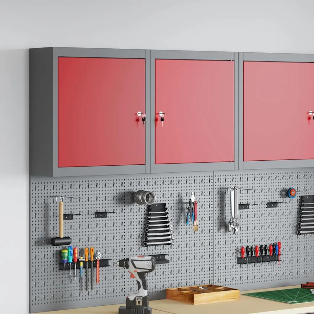 vidaXL Armário de Ferramentas Vermelho e Cinza 50 x 20 x 55 cm