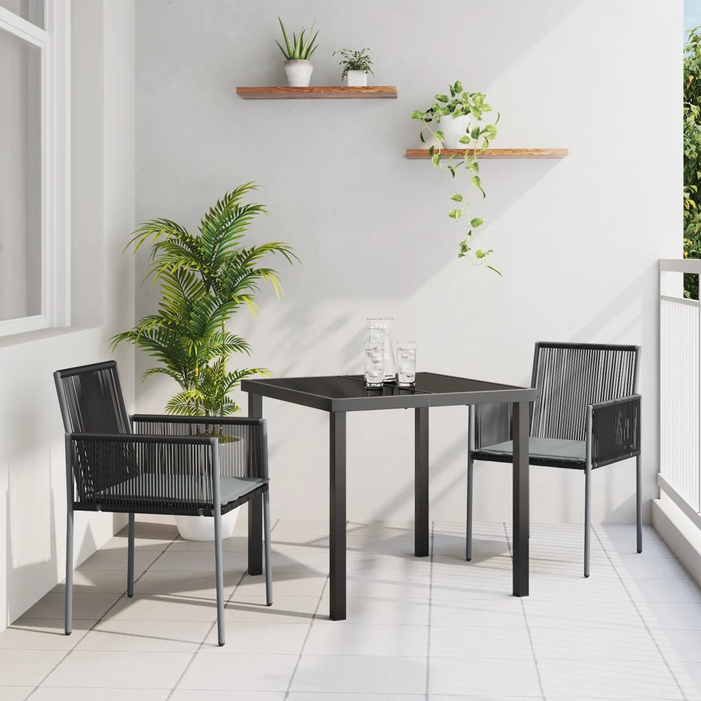 vidaXL Conjunto de Jantar de Jardim com Almofadas Preto Vime Sintético