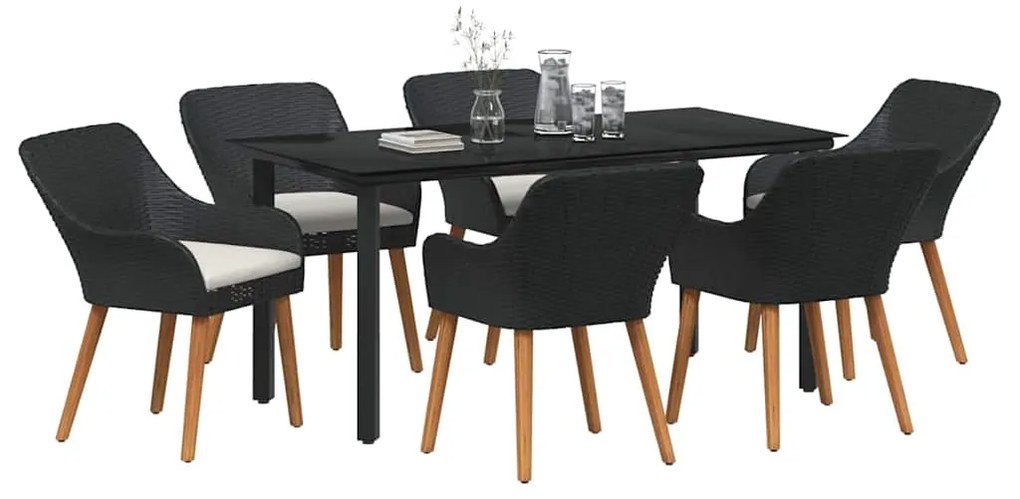 Conjunto de Jantar de Jardim com 7 Peças, Preto, em Rattan