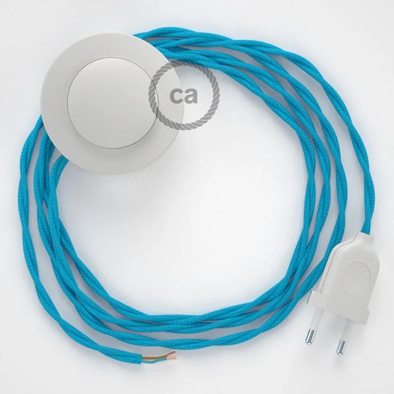Cabo para candeeiro de chão, TM11 Turquesa Seda Artificial 3 m. Escolha a cor da ficha e do interruptor. - Branco