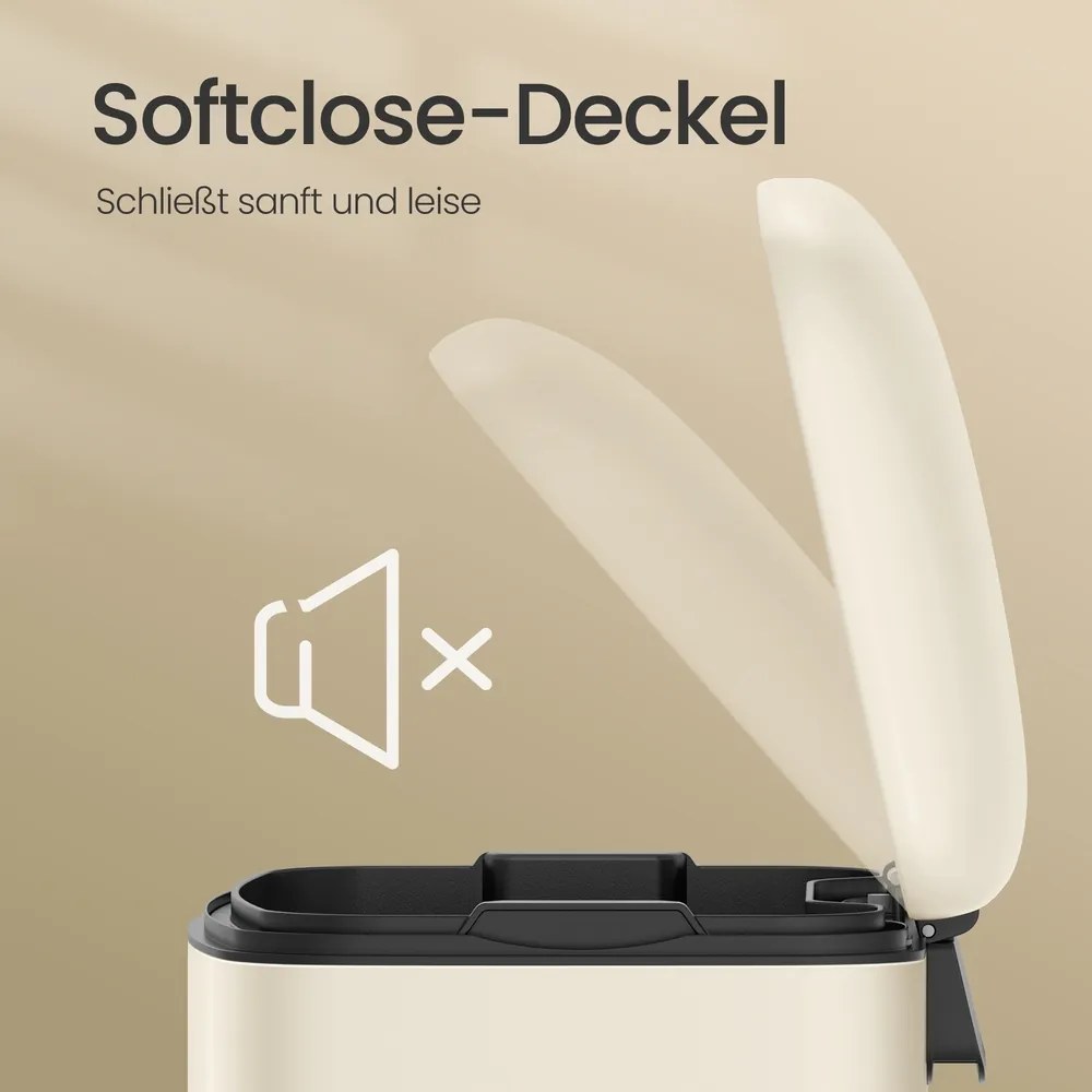 Caixote do lixo para cozinha 30L com pedal em aço 34,5 x 32,5 x 61,5 cm , tampa com fecho suave, caixote interior removível Creme