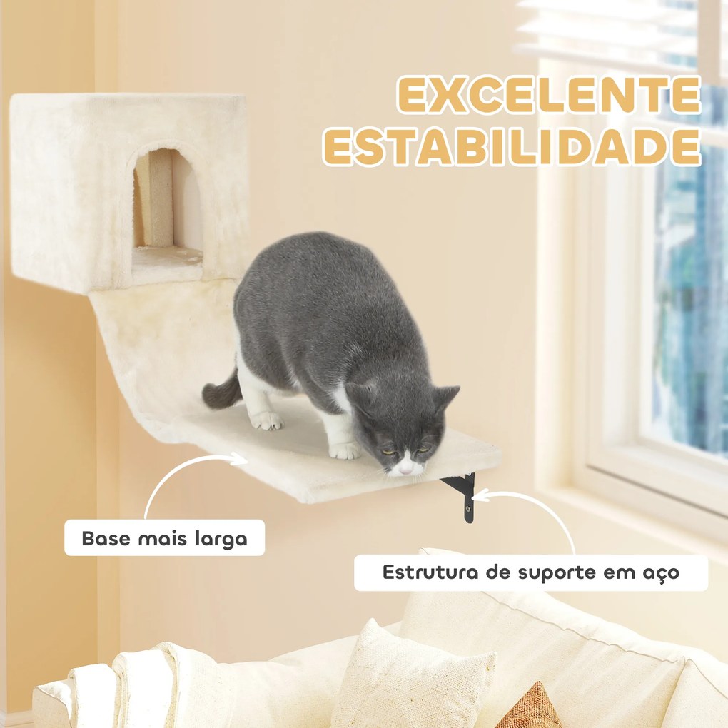 Conjunto de Prateleiras de Escalada para Gatos de 6 Peças com Placa para Arranhar e Poste de Sisal Bege