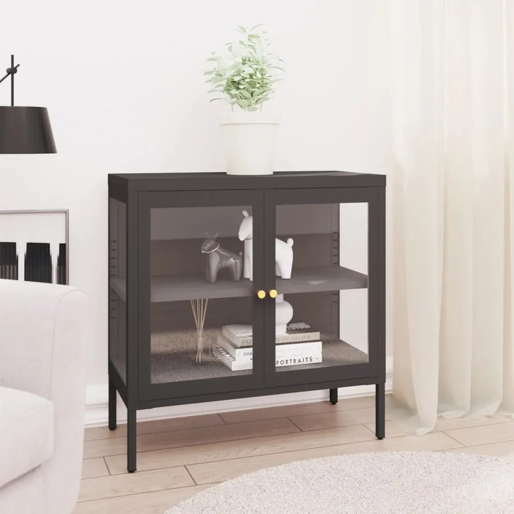 vidaXL Aparador 70x35x70 cm vidro e aço antracite