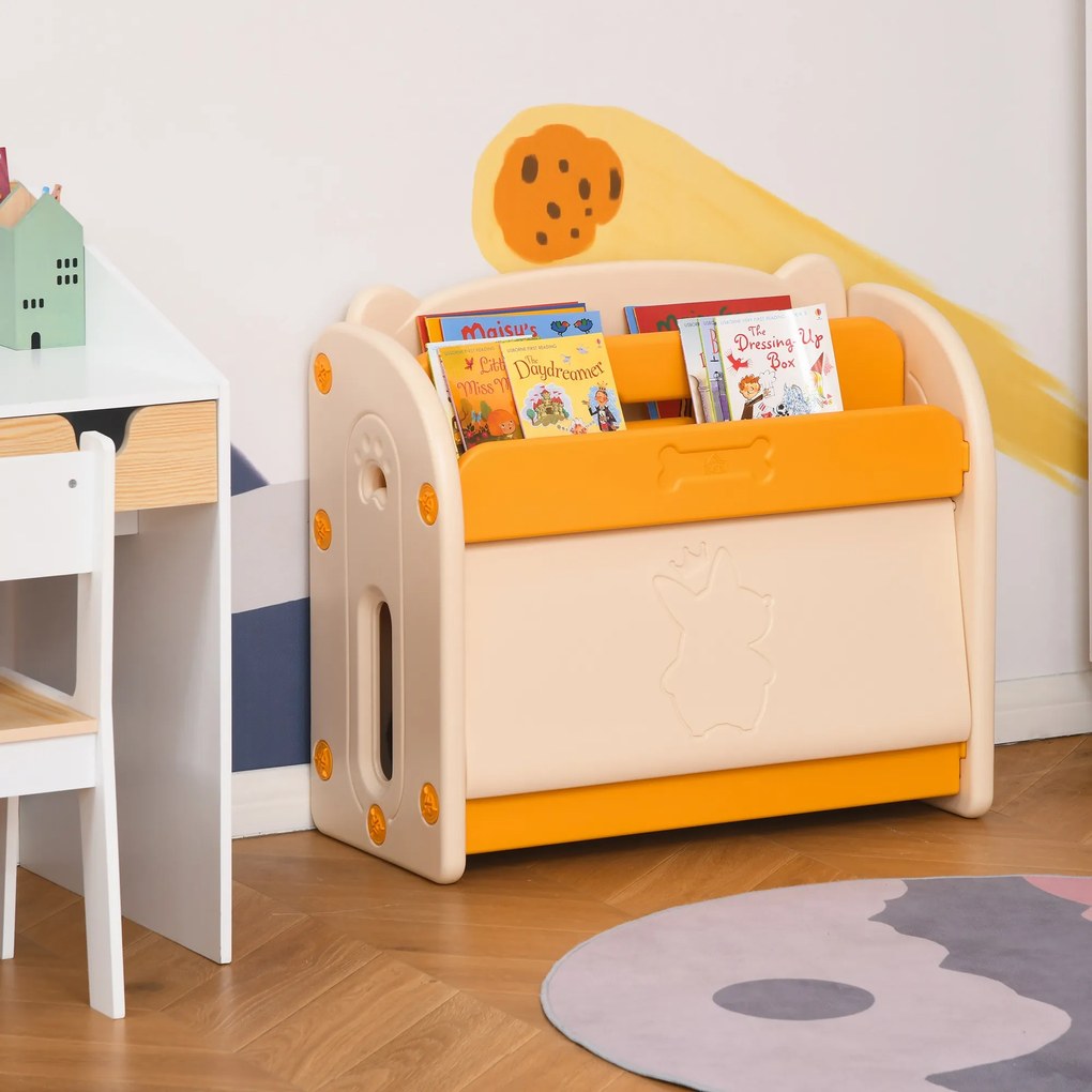 Estante Infantil de Brinquedos e Livros para Crianças com 2 Prateleiras e Caixa de Armazenamento com Tampa Dobrável para Habitação Infantil 70x33x62,5