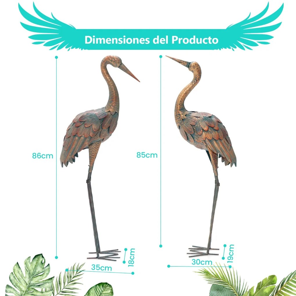 Conjunto de 2 estátuas de jardim de grous metálicos para decoração ao ar livre