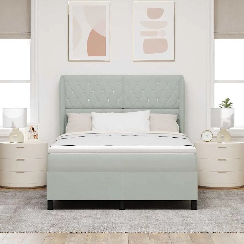 Cama Box com Colchão Cinza Claro 160 x 200 cm em Veludo