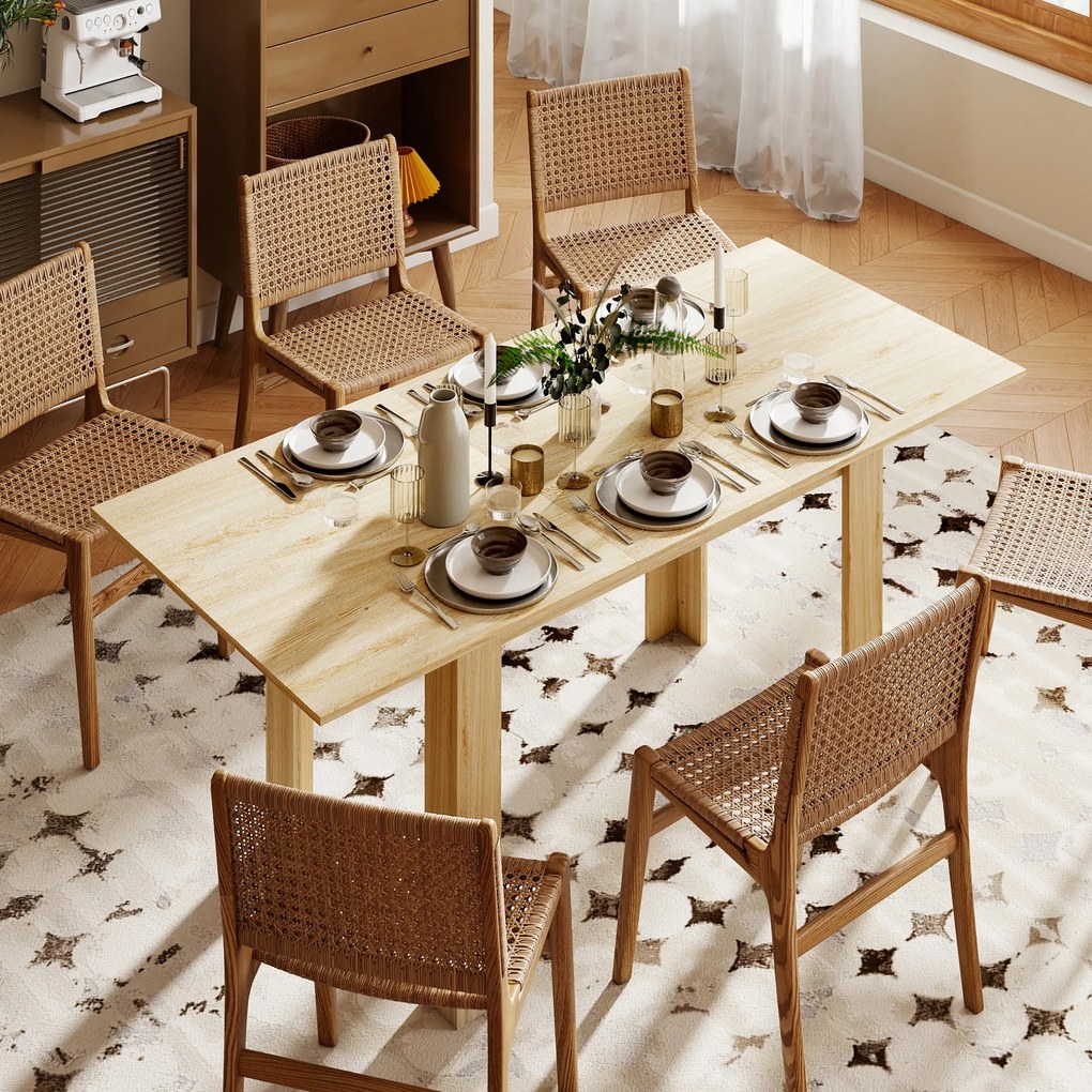 Mesa de jantar extensível, mesa de cozinha (CADEIRAS NÃO INCLUIDAS) retangular, para 6-8 pessoas, 140-180 x 80 cm, efeito de madeira natural