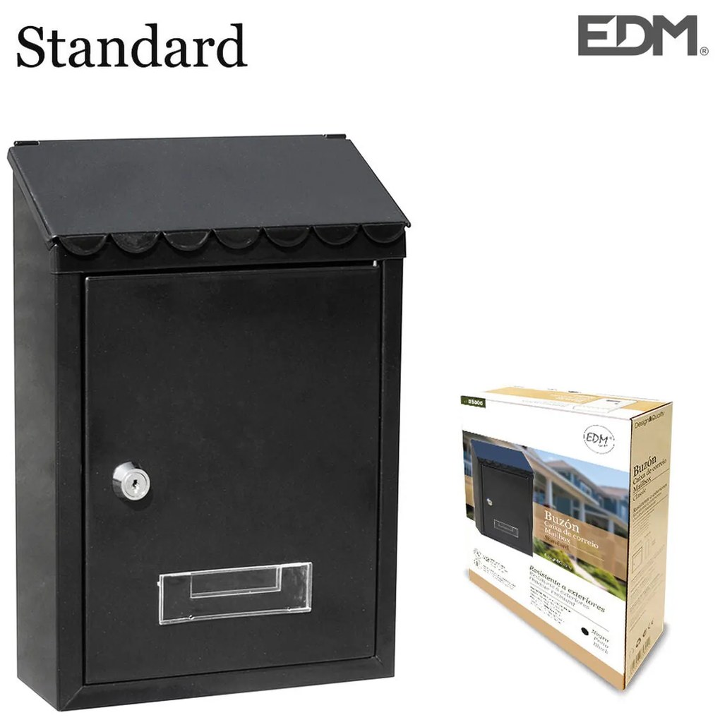 Caixa de correio EDM Standard 21 x 6 x 30 cm Preto Aço