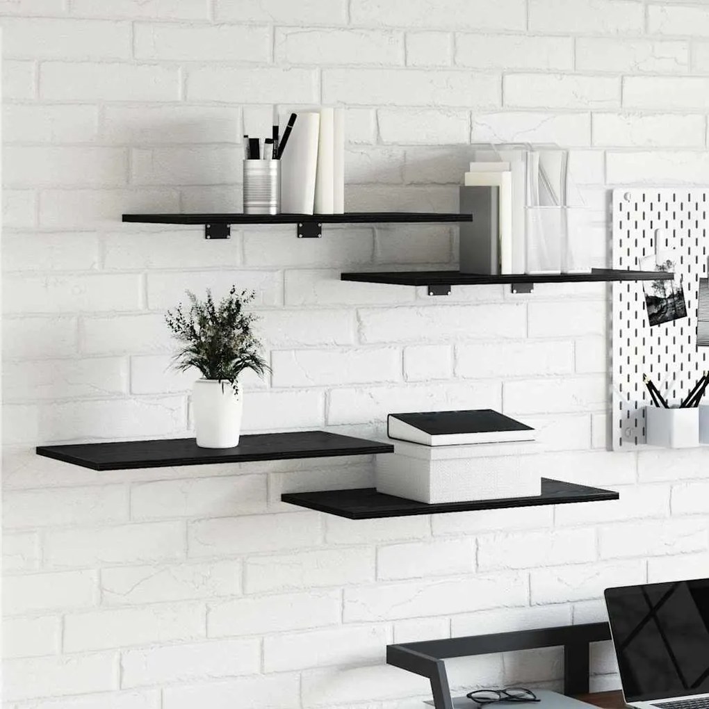 vidaXL Estante de Prateleira 4 pcs Preto 60 x 30 x 1.5 cm