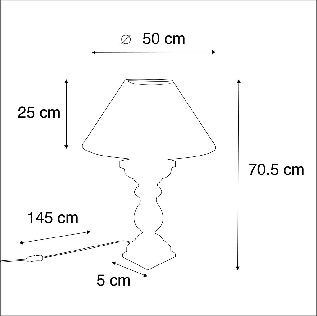 Candeeiro de mesa rústico com abajur de linho bege 50 cm - Hyssop Rústico
