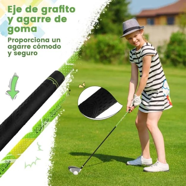 Conjunto de tacos de golfe para crianças dos 11 aos 13 anos, incluindo saco de apoio com capuz para chuva Driver n.º 1 Híbrido n.º 5 Ferros e Putter n
